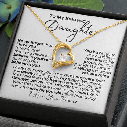 “Always In My Heart” Daughter Necklace — Forever Love Pendant (Gold/White Gold)