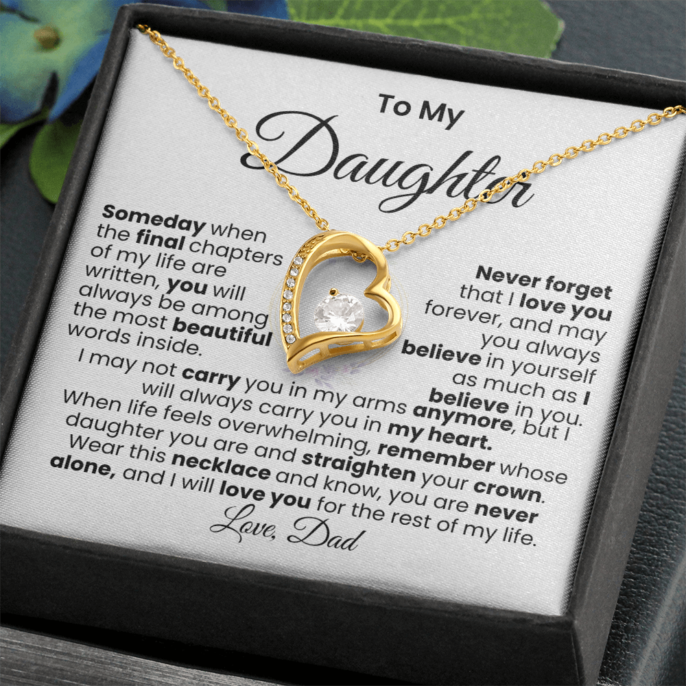 Mensaje de papá para su hija — Collar Amor Eterno | Acabado → Oro blanco de 14k / Oro amarillo de 18k