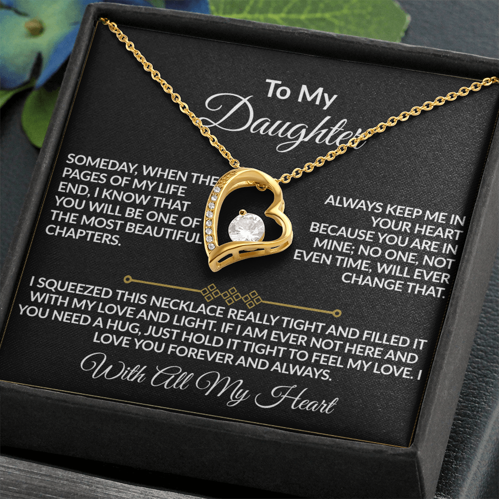To My Daughter – With All My Heart Forever Love Necklace | 14k white gold finish or 18k yellow gold finish