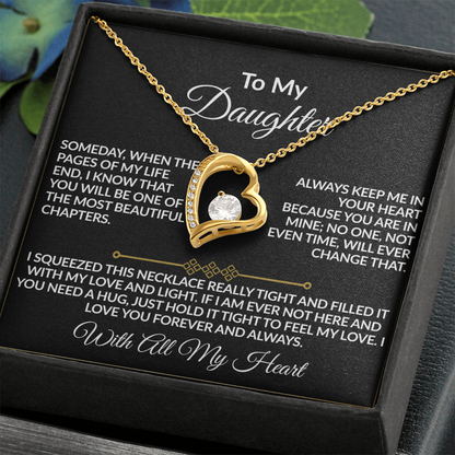 To My Daughter – With All My Heart Forever Love Necklace | 14k white gold finish or 18k yellow gold finish