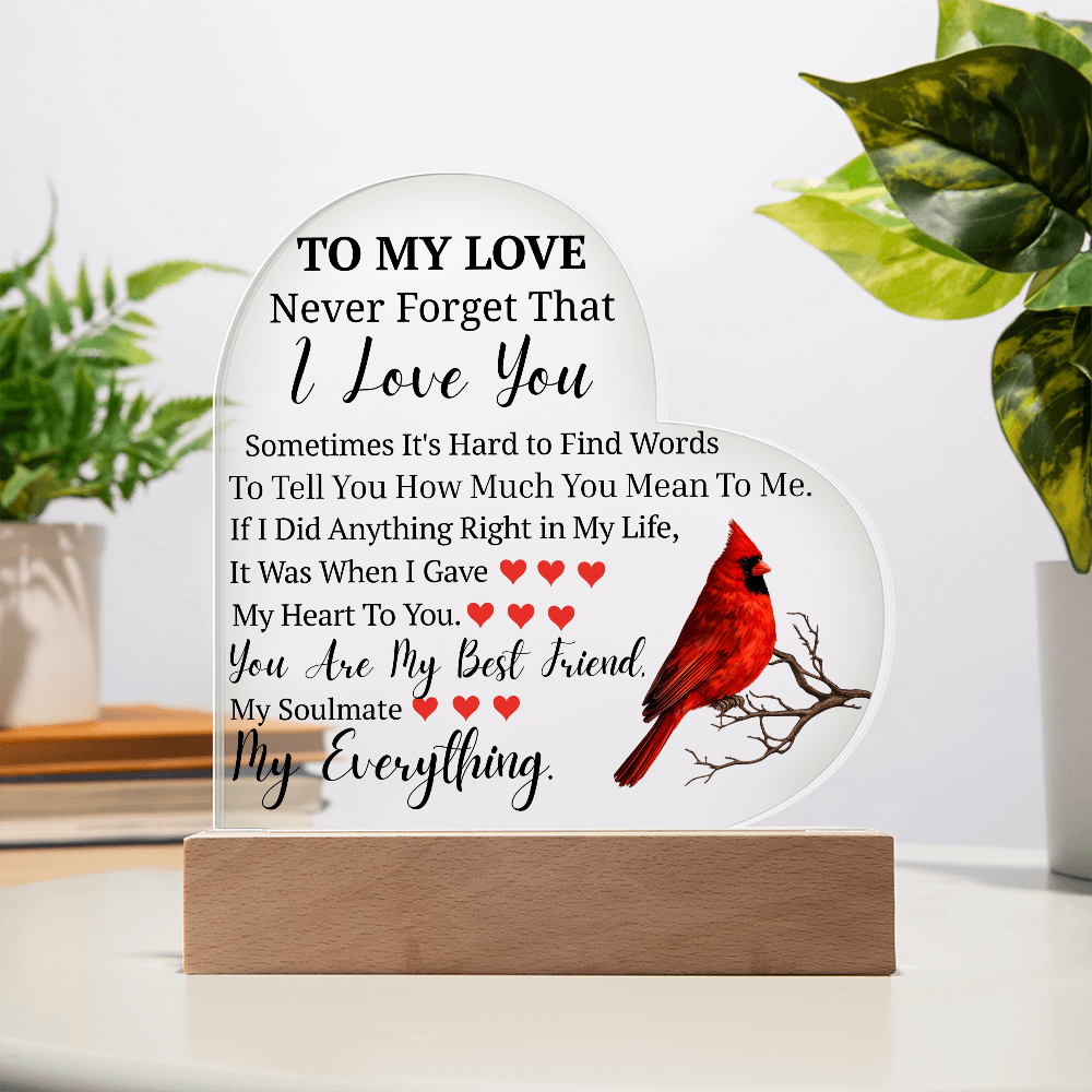 A mi amor Cardenal Lámpara acrílica con corazón