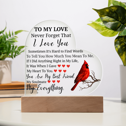 A mi amor Cardenal Lámpara acrílica con corazón