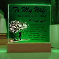Lámpara Placa Acrílica Para Mi Esposa – Luz Nocturna Árbol Corazón “Nunca Olvides Que Te Amo” (Base de Madera LED, Regalo para Ella)