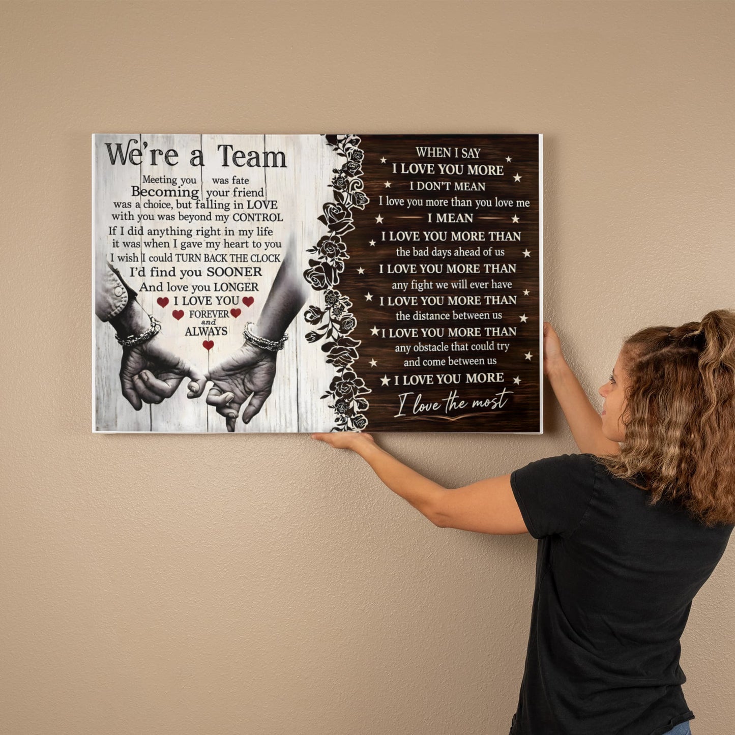 “We're a Team” Romantic Canvas Wall Art – I Love You More Than Anything Quote, Couple Gift for Husband or Wife, Anniversary & Wedding Decor
