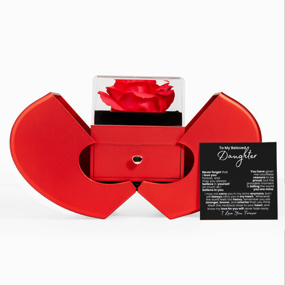 Beloved Daughter Necklace Gift Set — Forever Love Pendant + Preserved Rose | Finish → 14k White Gold over Steel / 18k Yellow Gold over Steel