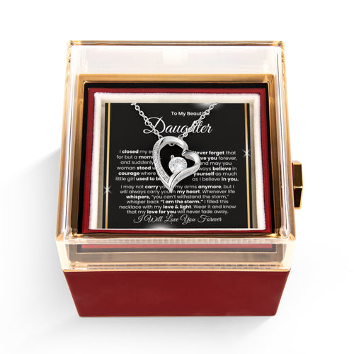 To My Beautiful Daughter™ — Forever Love Necklace (Rose Reveal Box) | Choose 14k White Gold Finish or 18k Yellow Gold Finish.
