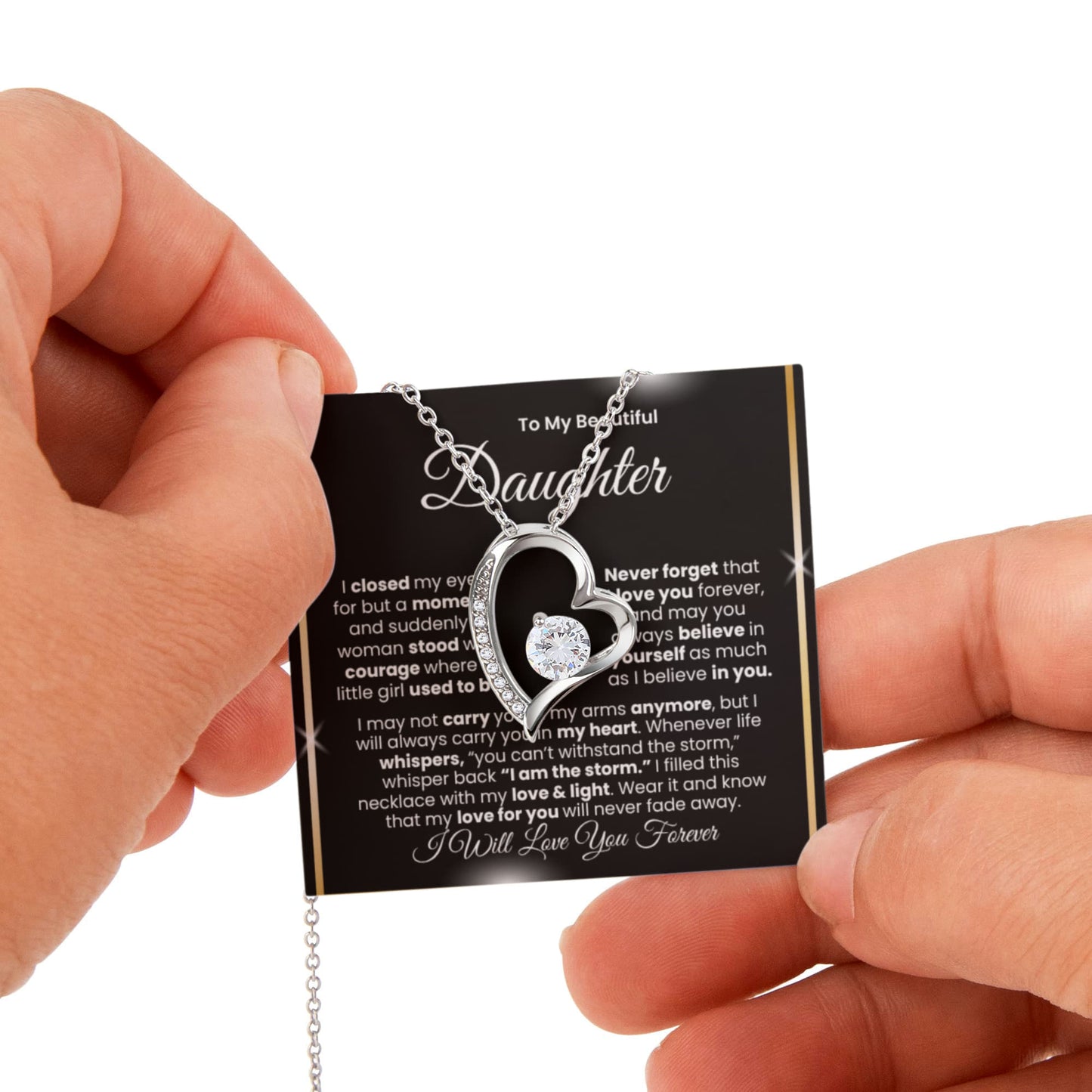 To My Beautiful Daughter™ — Forever Love Necklace (Rose Reveal Box) | Choose 14k White Gold Finish or 18k Yellow Gold Finish.