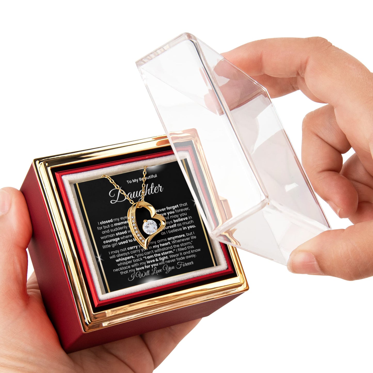 To My Beautiful Daughter™ — Forever Love Necklace (Rose Reveal Box) | Choose 14k White Gold Finish or 18k Yellow Gold Finish.