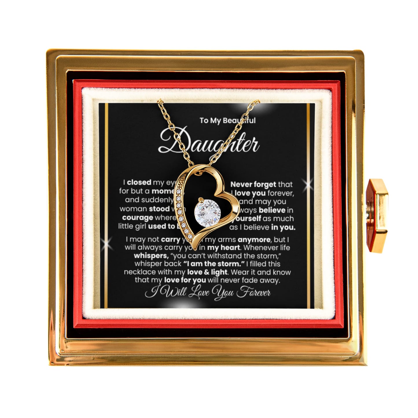 To My Beautiful Daughter™ — Forever Love Necklace (Rose Reveal Box) | Choose 14k White Gold Finish or 18k Yellow Gold Finish.