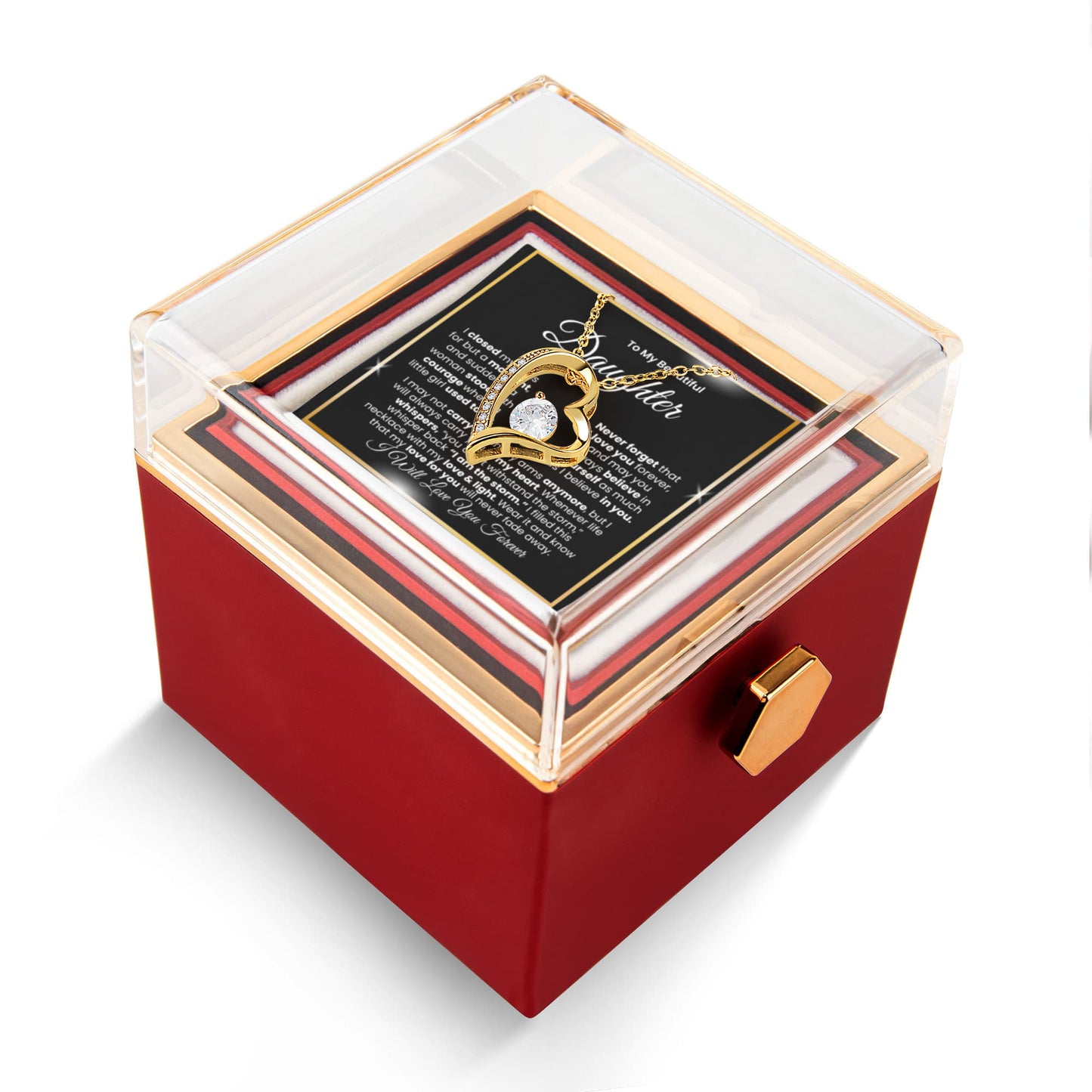 To My Beautiful Daughter™ — Forever Love Necklace (Rose Reveal Box) | Choose 14k White Gold Finish or 18k Yellow Gold Finish.