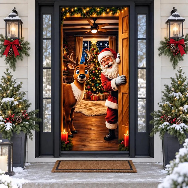 Festive Santa Reindeer Door Cover