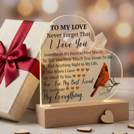 To My Love Cardinal Heart Acrylic Lamp