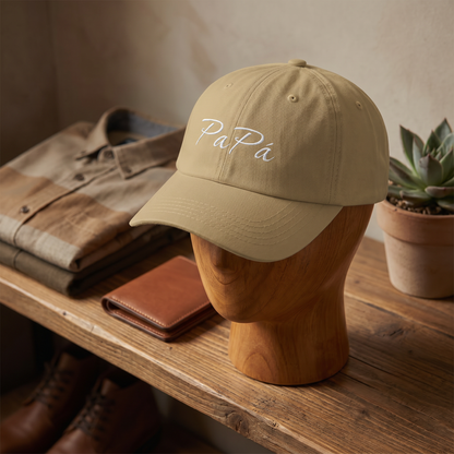 Papá script embroidery Dad Cap | White adjustable hat