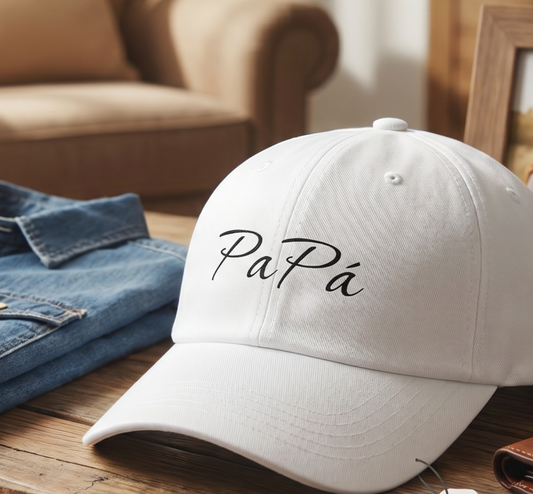Papá script embroidery Dad Cap | White adjustable hat