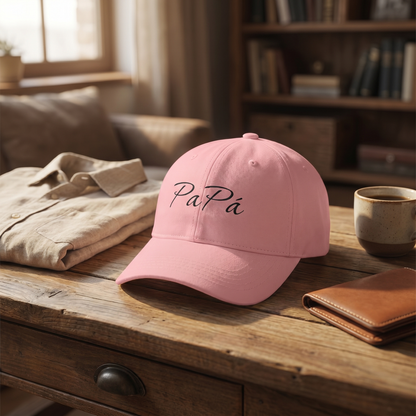 Papá script embroidery Dad Cap | White adjustable hat