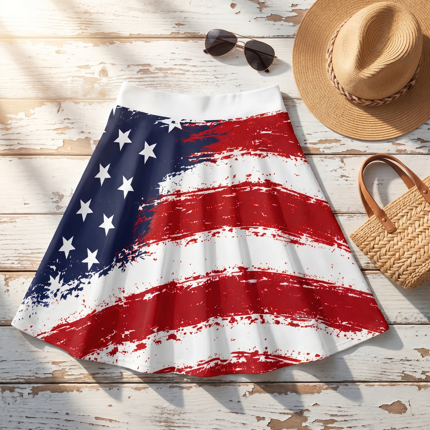 Distressed American Flag Skater Skirt | Patriotic USA Stars Stripes