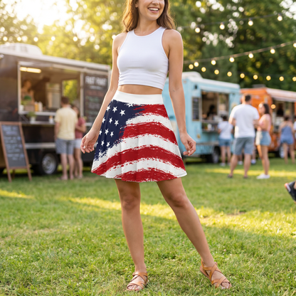 Distressed American Flag Skater Skirt | Patriotic USA Stars Stripes