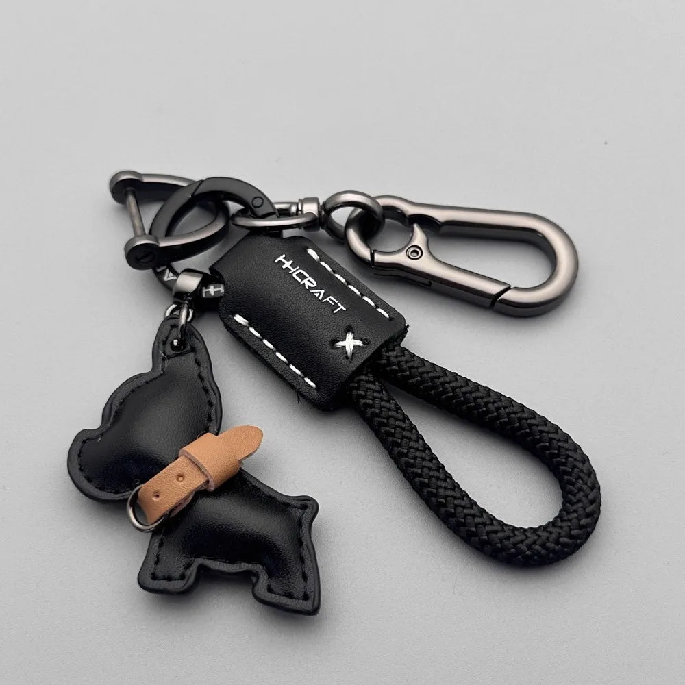 Braided Leather French Bulldog Keychain