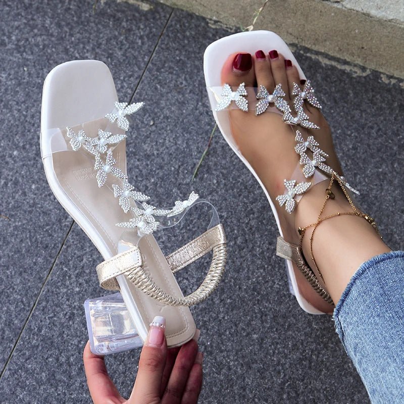 Chic Crystal Low Heel Sandals