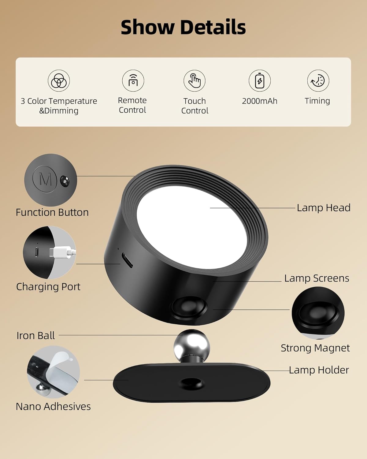 Lámpara de Pared Recargable Magnética