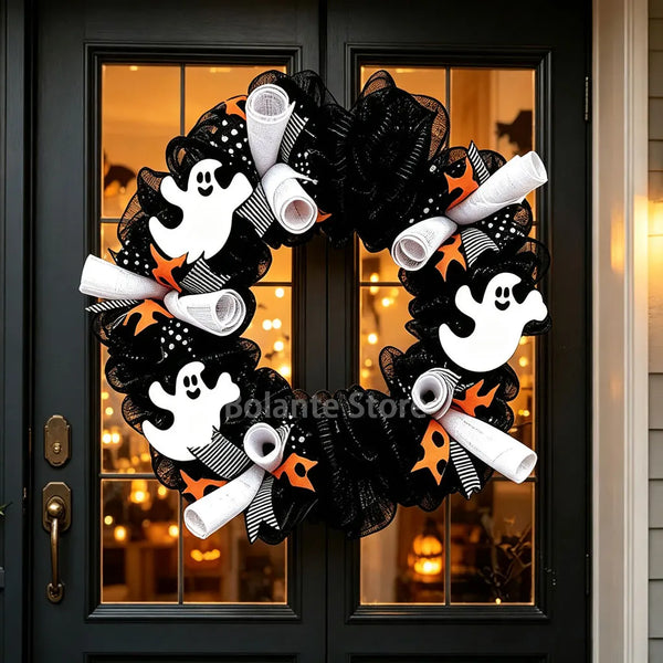Spooky Front Door Ghost Wreath