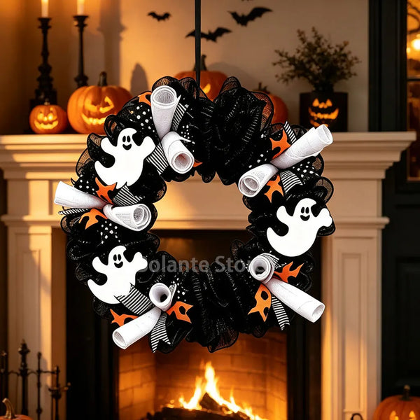 Spooky Front Door Ghost Wreath