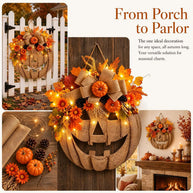 Rustic Lighted Burlap Pumpkin Wreath