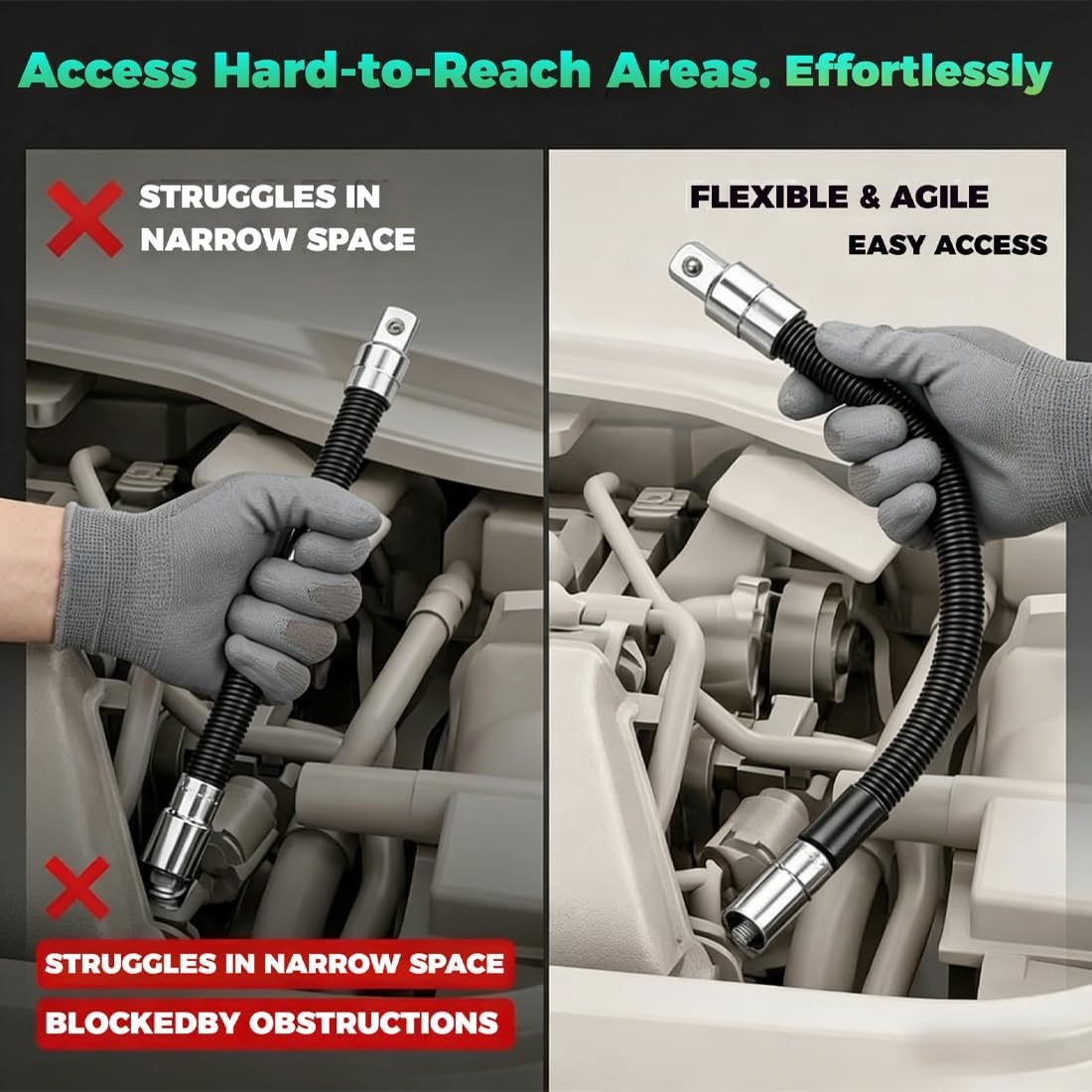 FlexReach Barra de extensión de trinquete de eje flexible