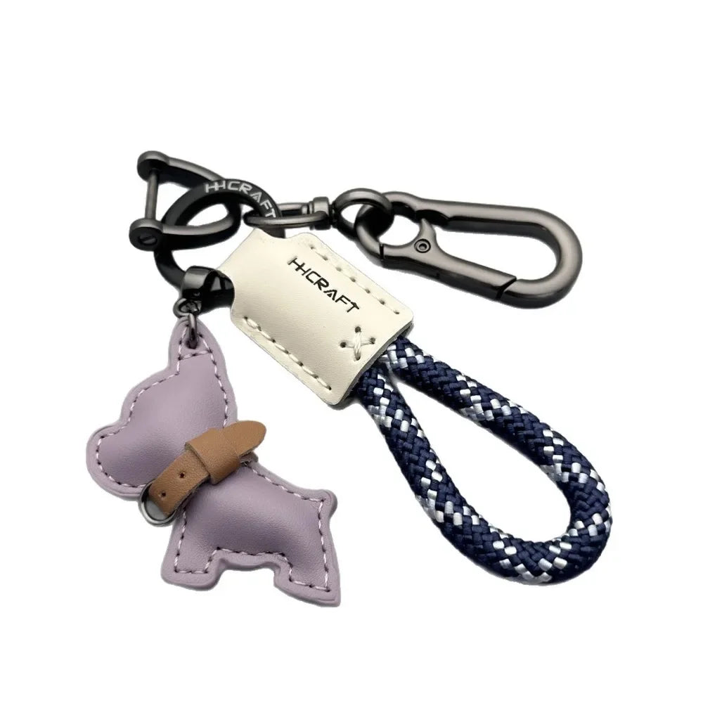 Braided Leather French Bulldog Keychain