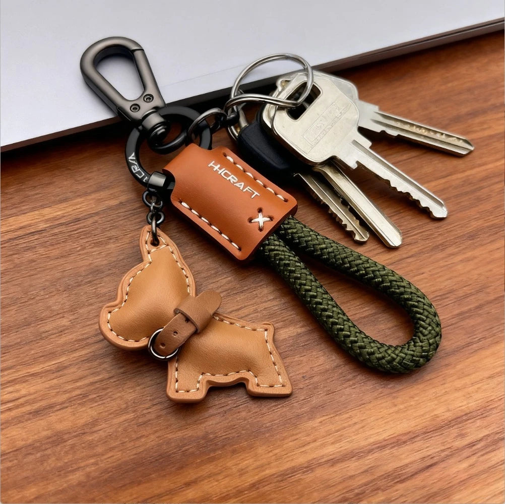 Braided Leather French Bulldog Keychain