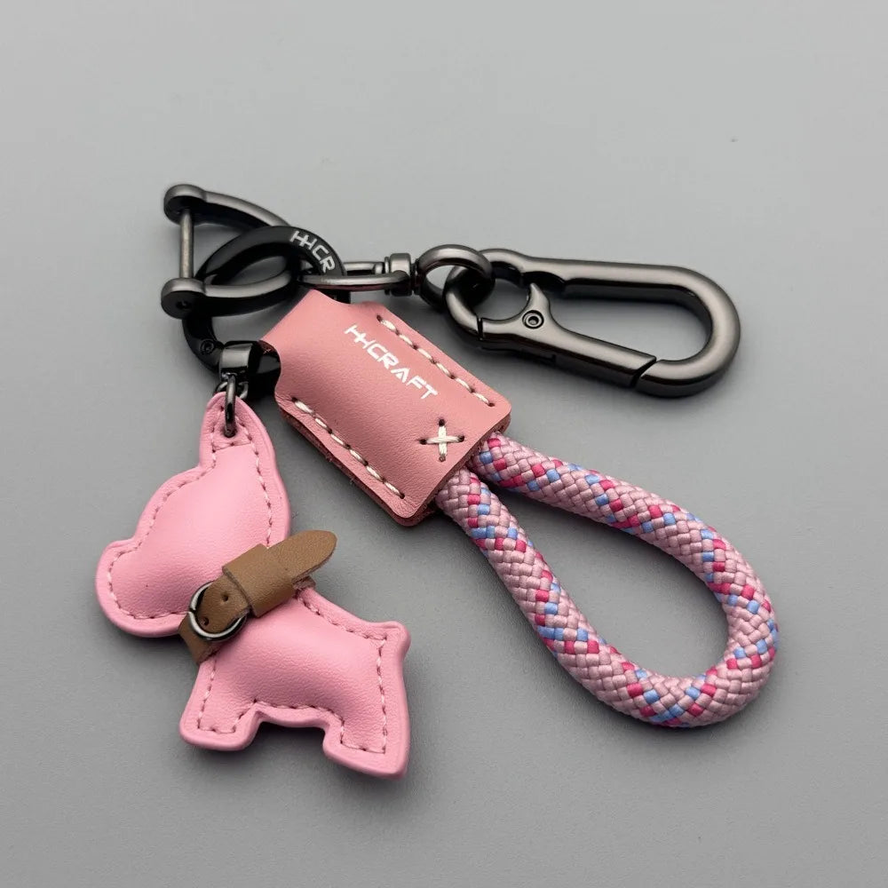 Braided Leather French Bulldog Keychain