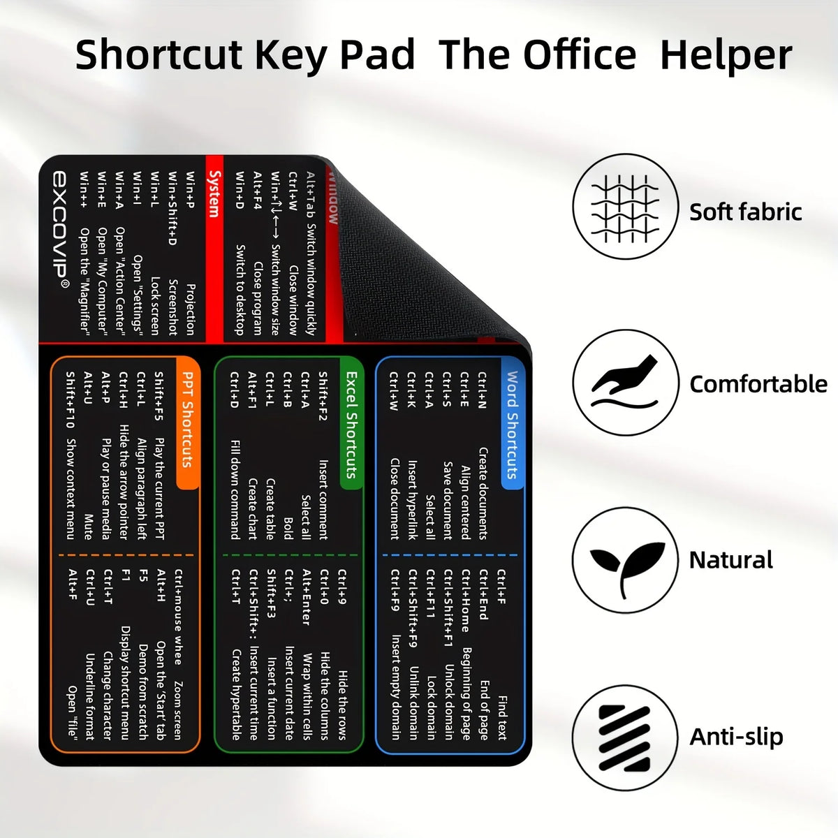 Alfombrilla de ratón con atajos de teclado para Windows y Word
