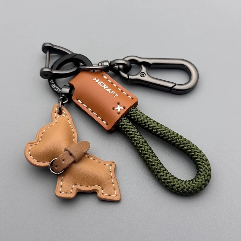 Braided Leather French Bulldog Keychain