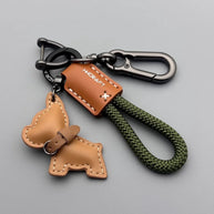 Braided Leather French Bulldog Keychain