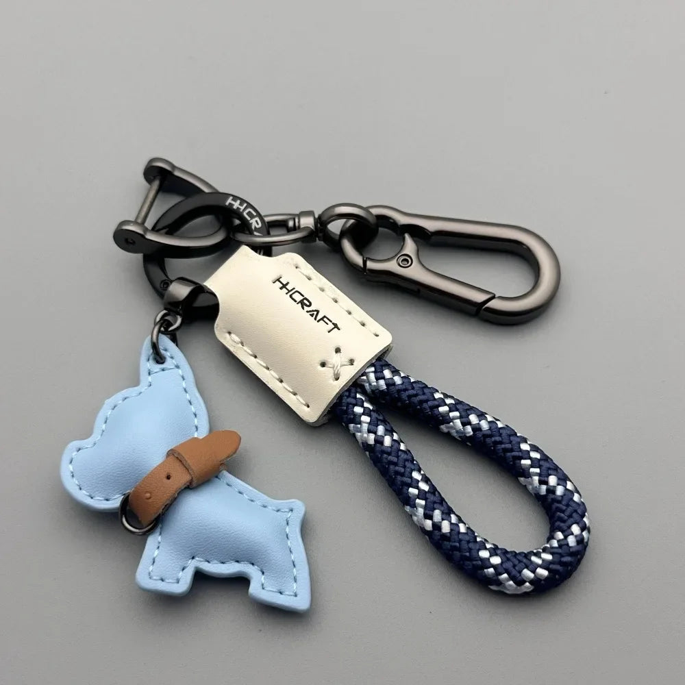 Braided Leather French Bulldog Keychain